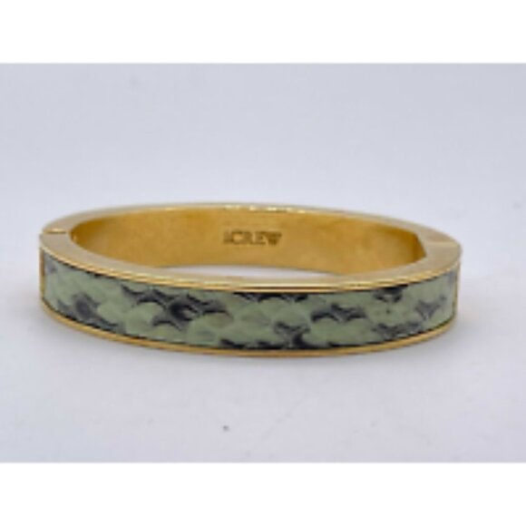 J. Crew Women's Bangle Hinge Bracelet Green Enamel Inlay Gold Tone Metal - Picture 3 of 5